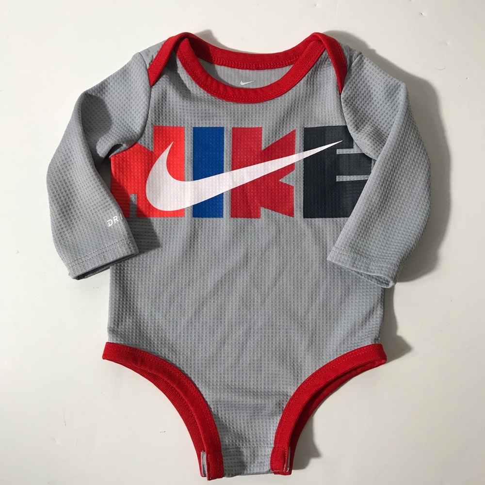 Nike Kids Bodysuit in Gray with Red and Blue Accents